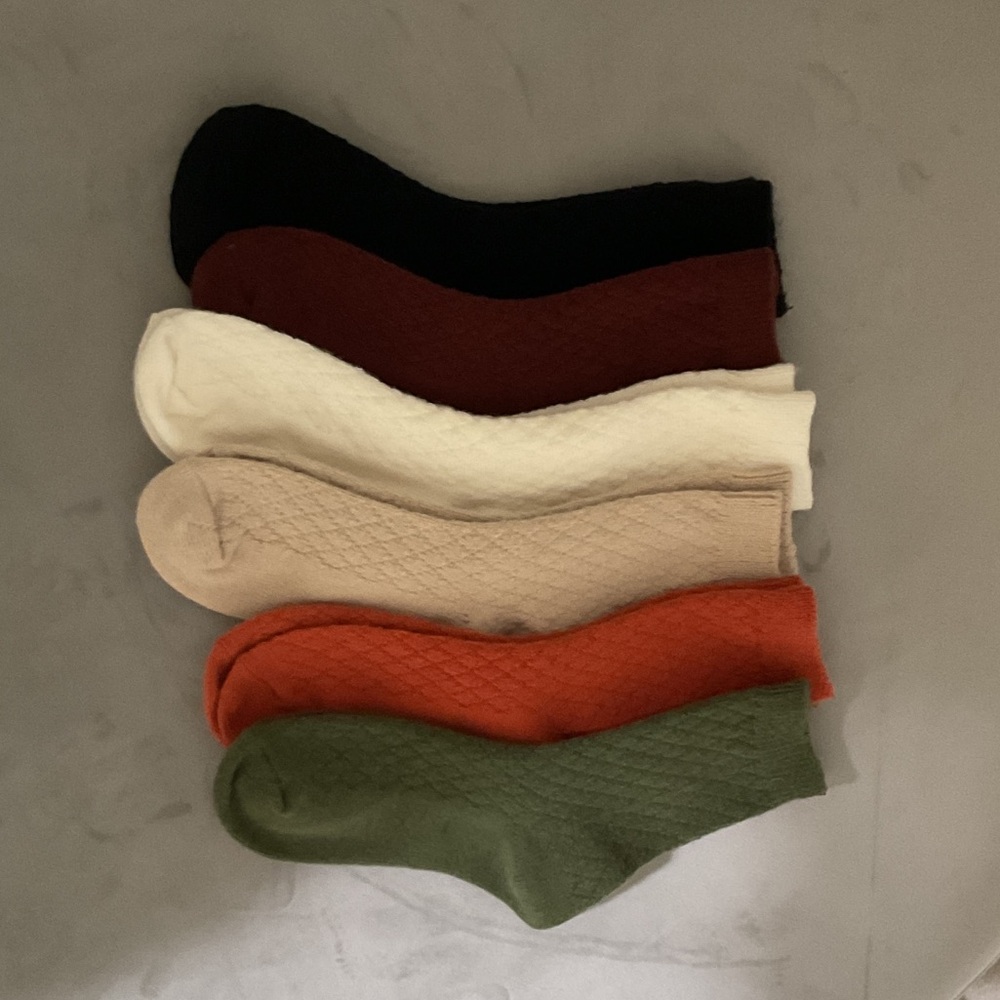 Pack of Womens’ Crew Socks - Black, Burgundy, Cream, Tan, Orange, Olive
